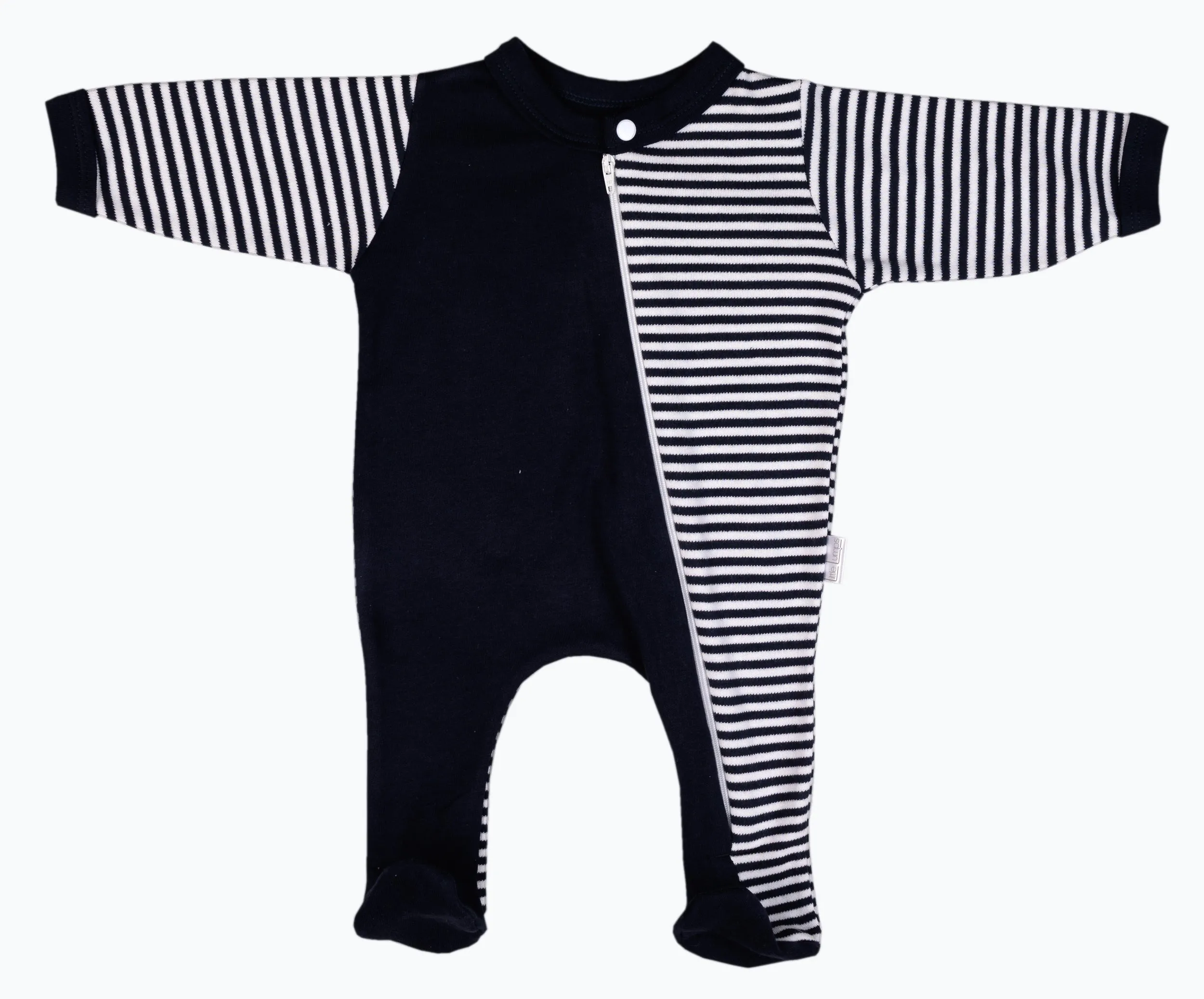 100% Cotton Striped Infant Zip Opening Babygro