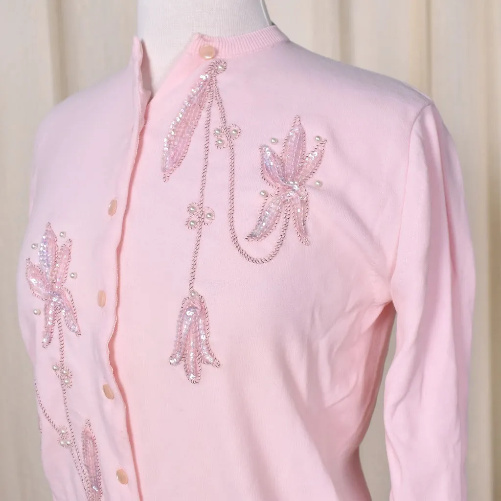 1950s Pink Sequin & Pearl Cardigan