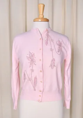 1950s Pink Sequin & Pearl Cardigan