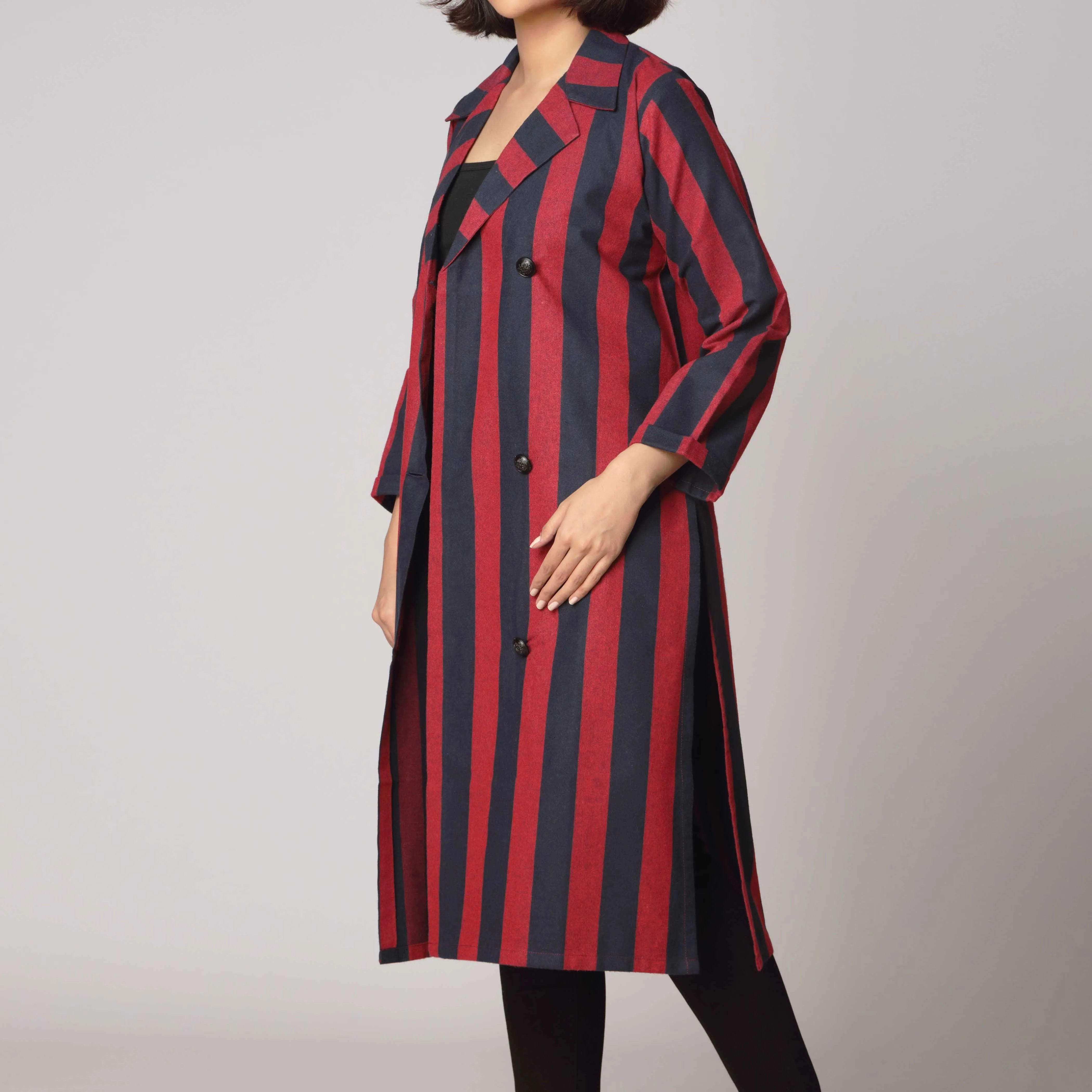 1PC- Stripe Over Coat PW2290