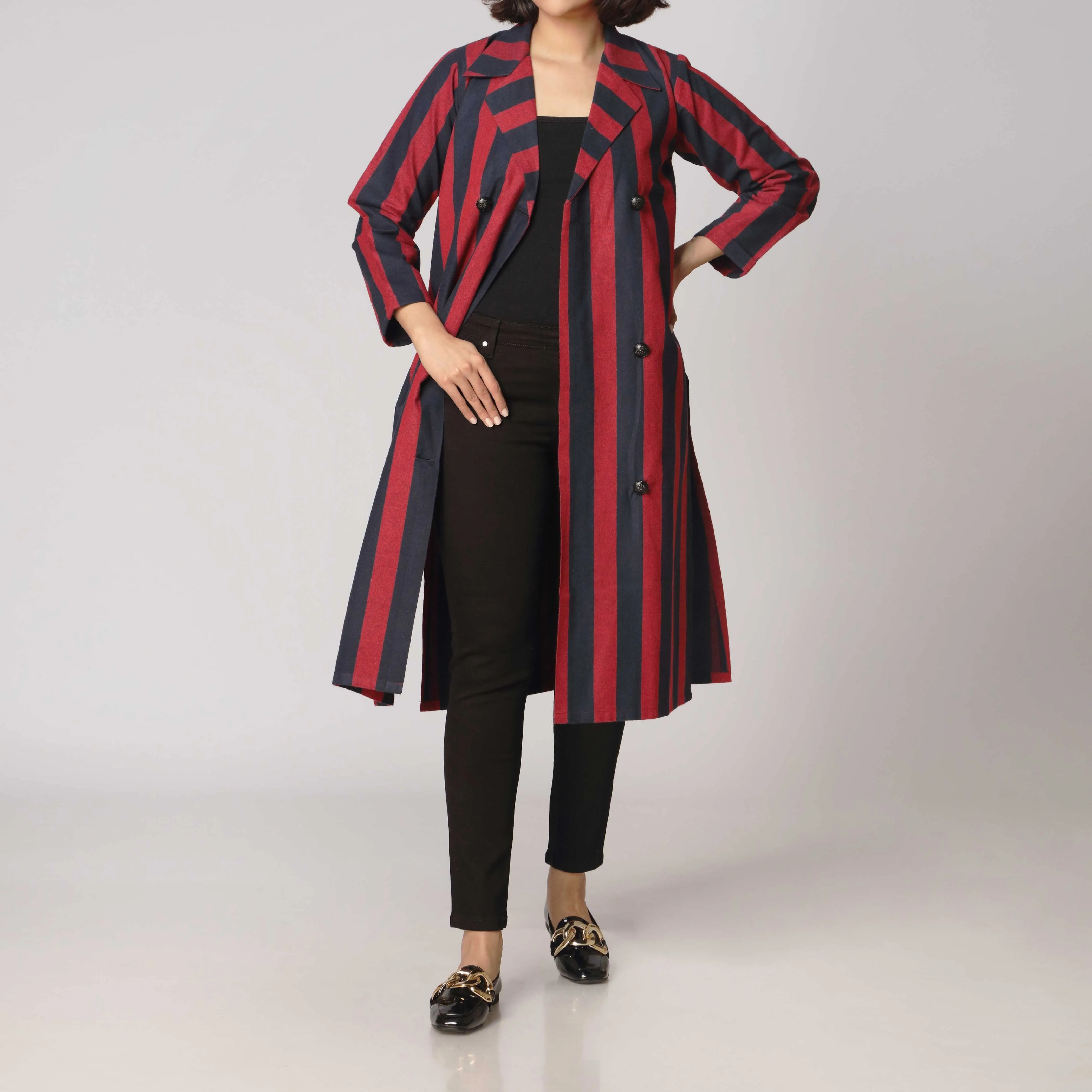 1PC- Stripe Over Coat PW2290