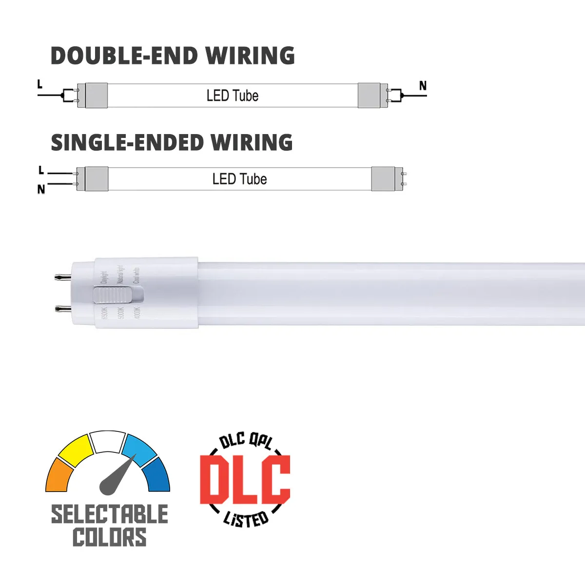 2 Pack - 4ft LED T8 Tube, 13 Watts, 1800 Lumens, 40K|50K|65K, Ballast Bypass, Single|Dual End