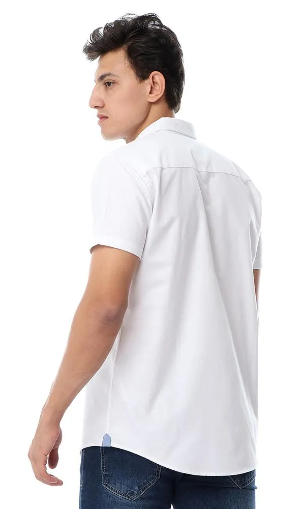 53151 Solid Half Sleeves Turn Down Collar Shirt White