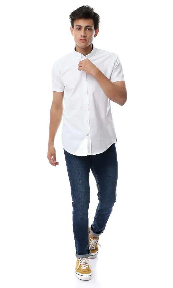 53151 Solid Half Sleeves Turn Down Collar Shirt White