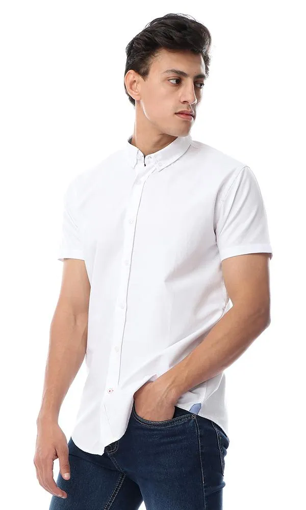 53151 Solid Half Sleeves Turn Down Collar Shirt White