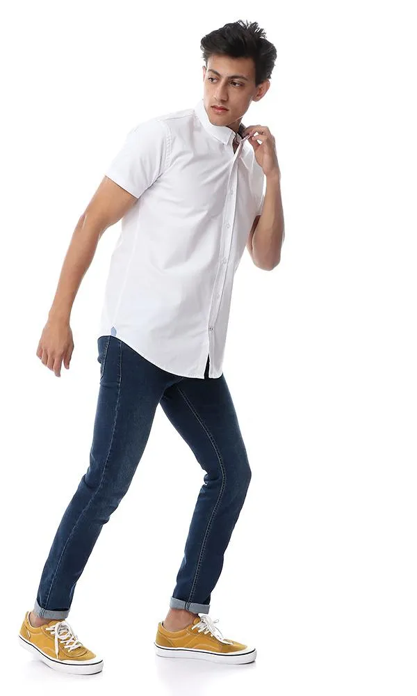 53151 Solid Half Sleeves Turn Down Collar Shirt White