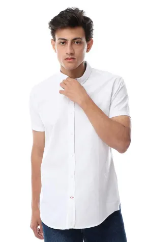 53151 Solid Half Sleeves Turn Down Collar Shirt White