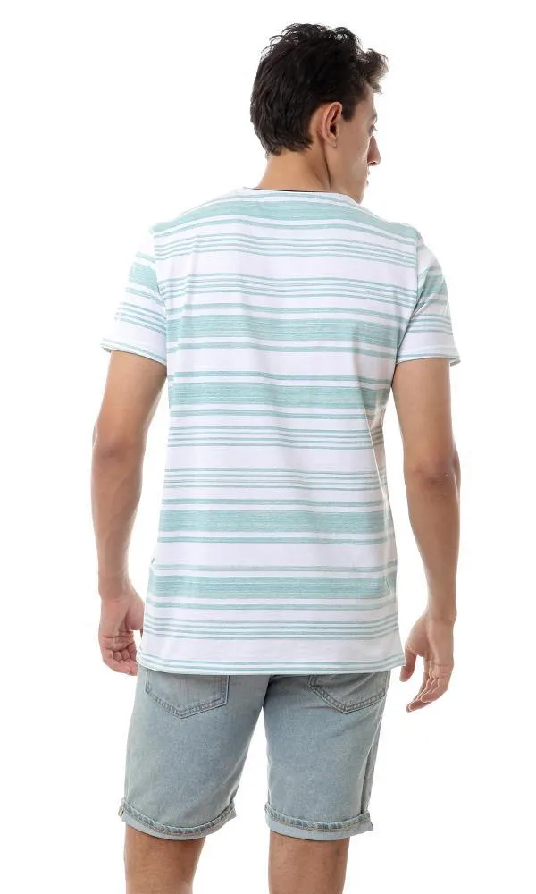 57991 Front Pockets Striped Tee - Heather Mint & White