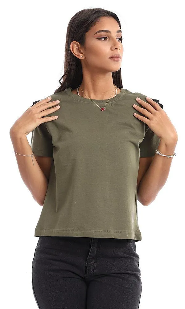 94741 Basic Olive Top With Decorative Plisse