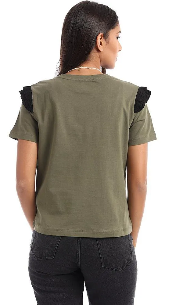 94741 Basic Olive Top With Decorative Plisse