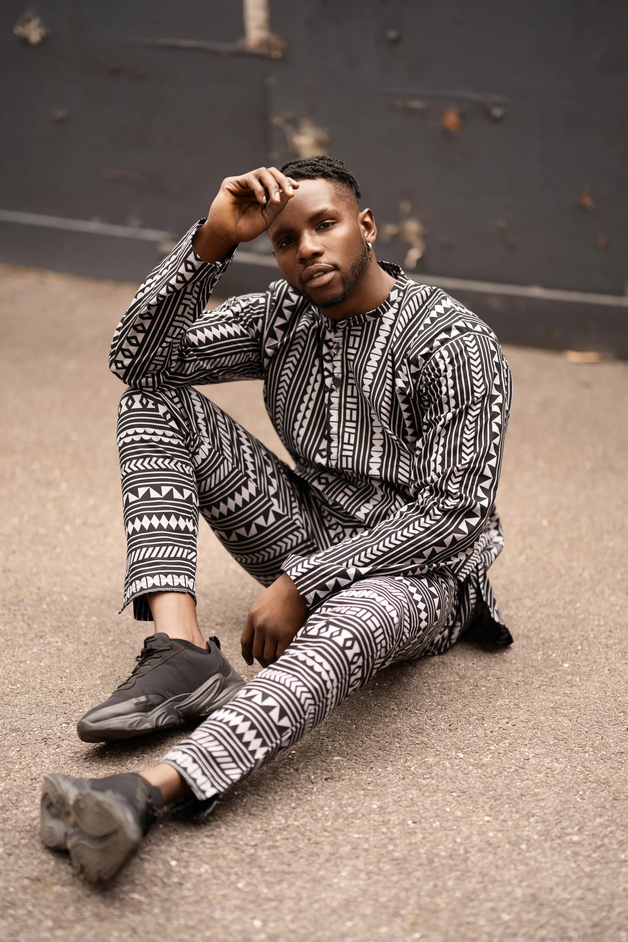 African Shirt In Black Mud Cloth