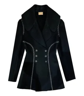 Alaia Wool Coat With Leather Trim. Size 38FR