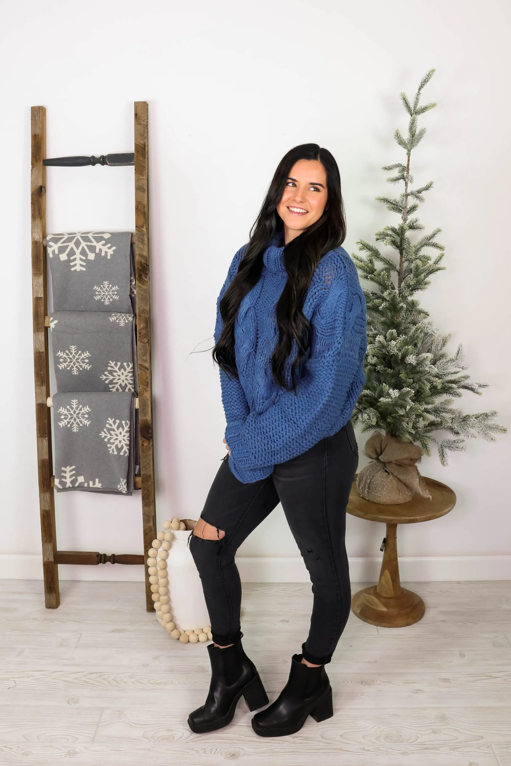 Alana Turtleneck Chunky Sweater | Cornflower Blue