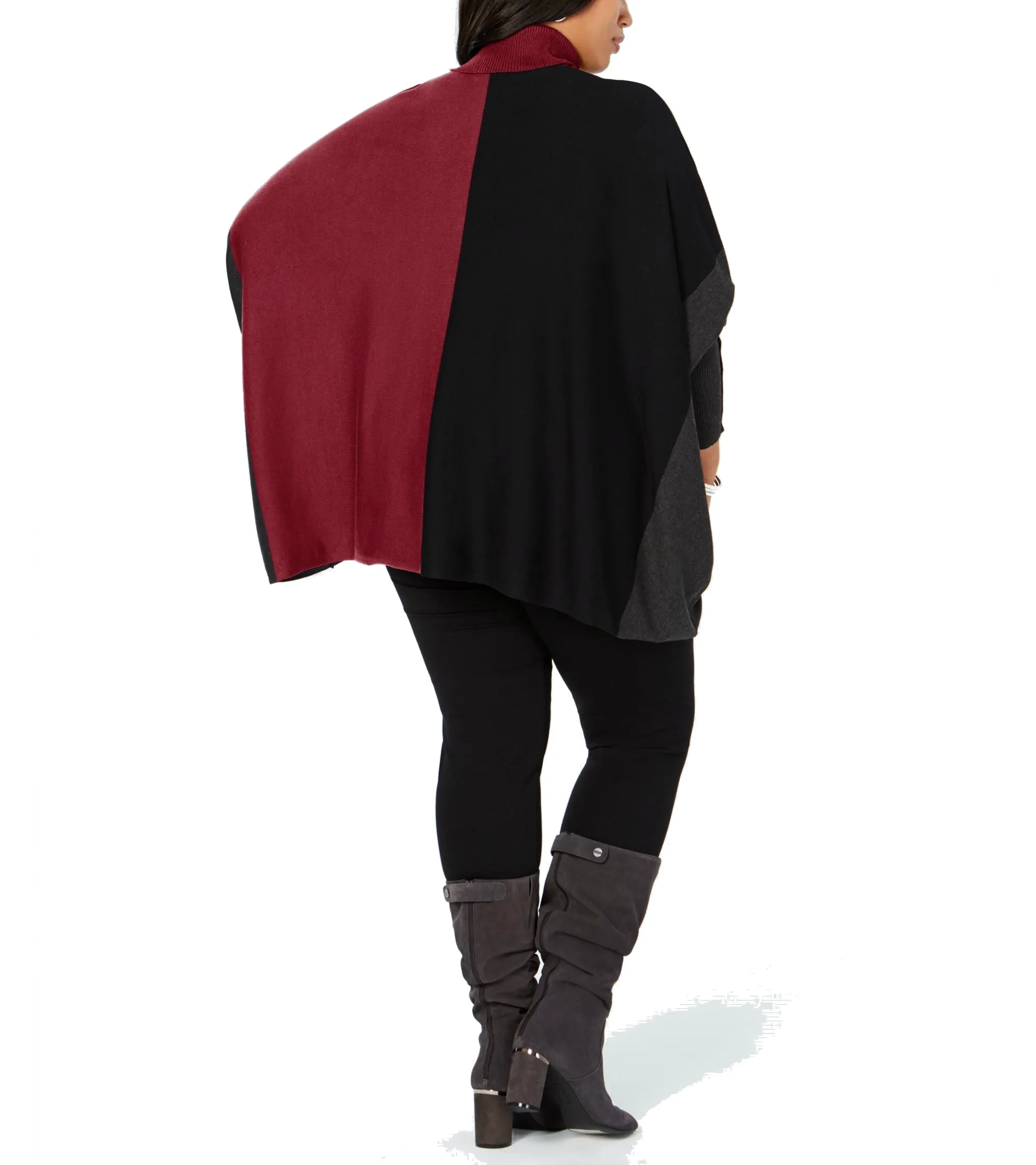 Alfani Plus Women's Turtleneck Colorblock Poncho Sweater, Malbec, 3X