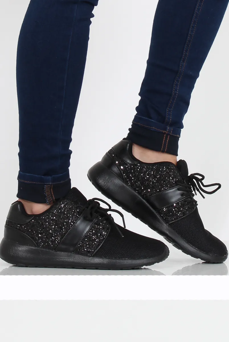 All Black Glitter Trainer - Rio