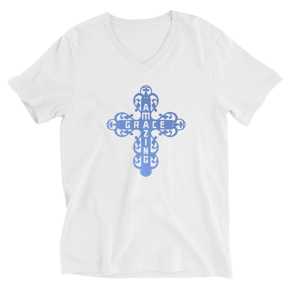 Amazing Grace Filigree Cross V-Neck T-Shirt