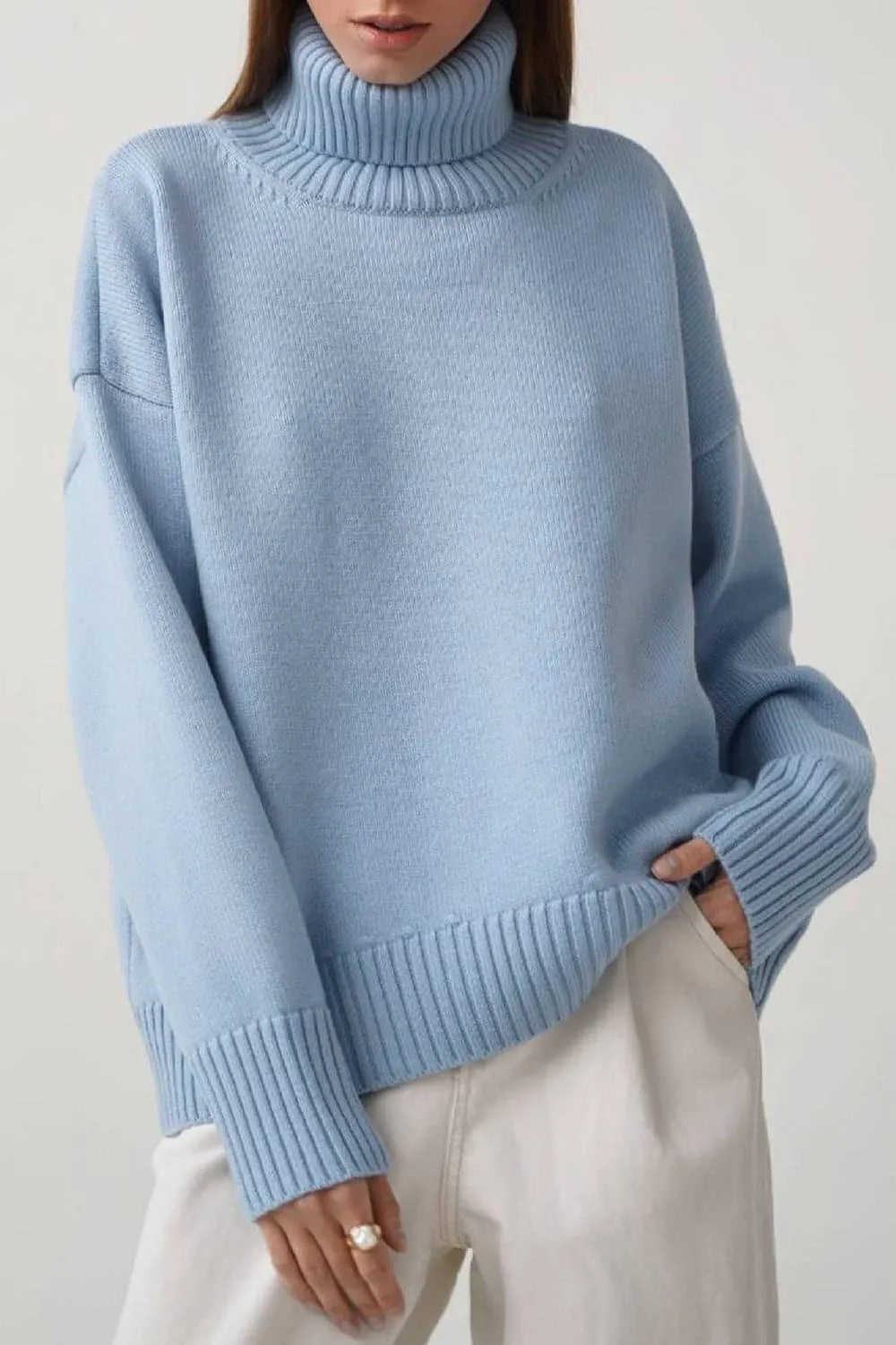 Angela Turtle Neck Dropped Shoulder Sweater