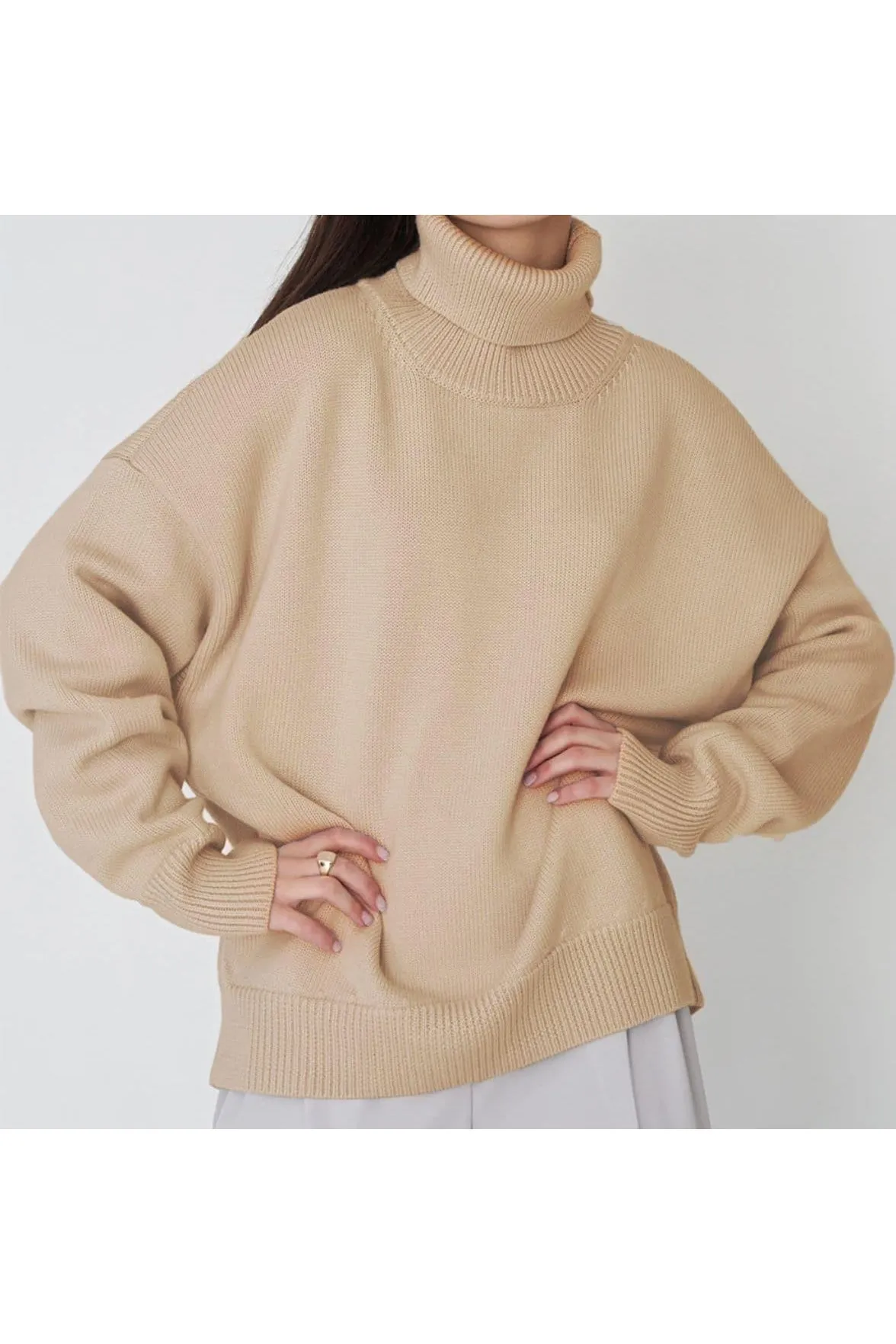 Angela Turtle Neck Dropped Shoulder Sweater