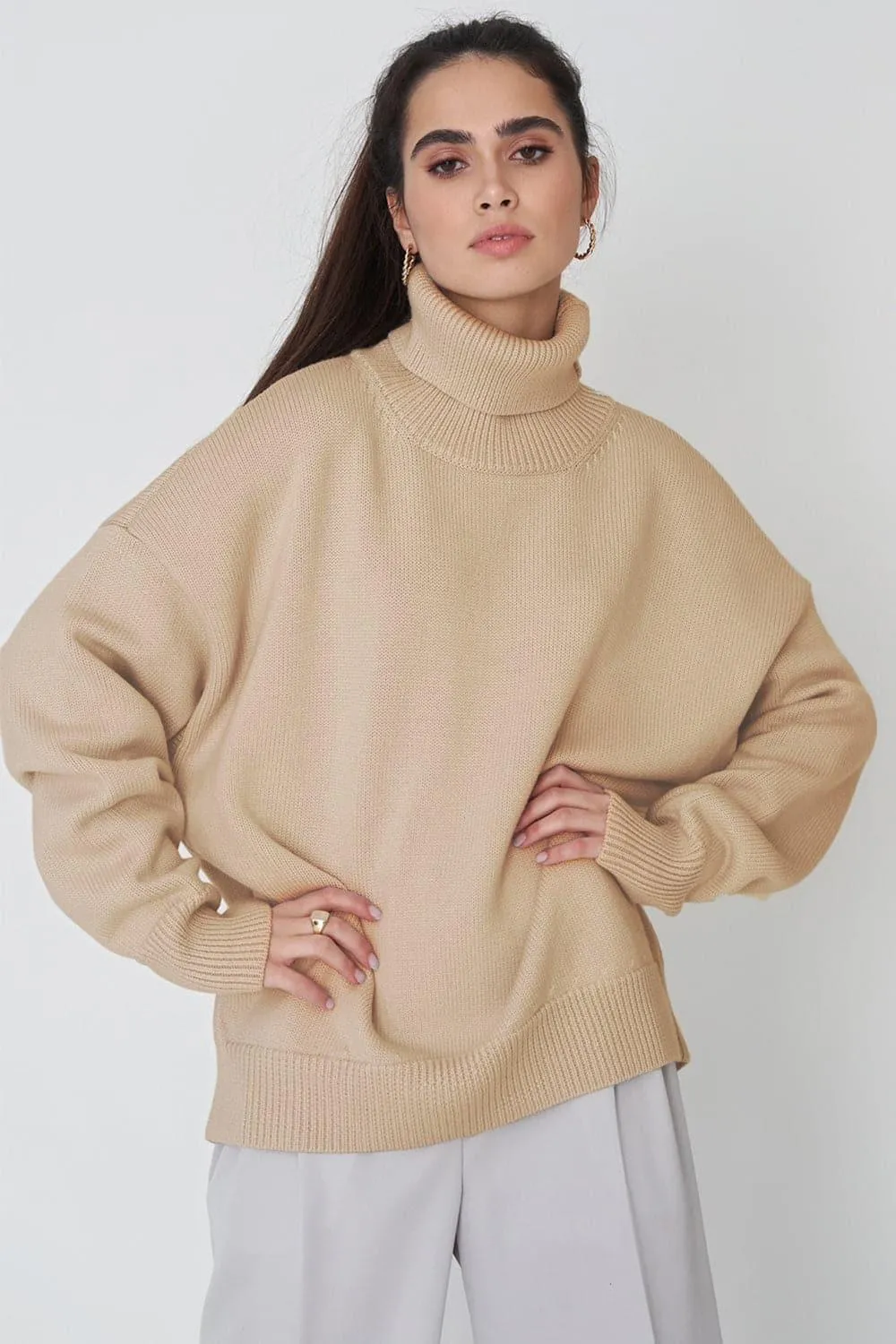 Angela Turtle Neck Dropped Shoulder Sweater