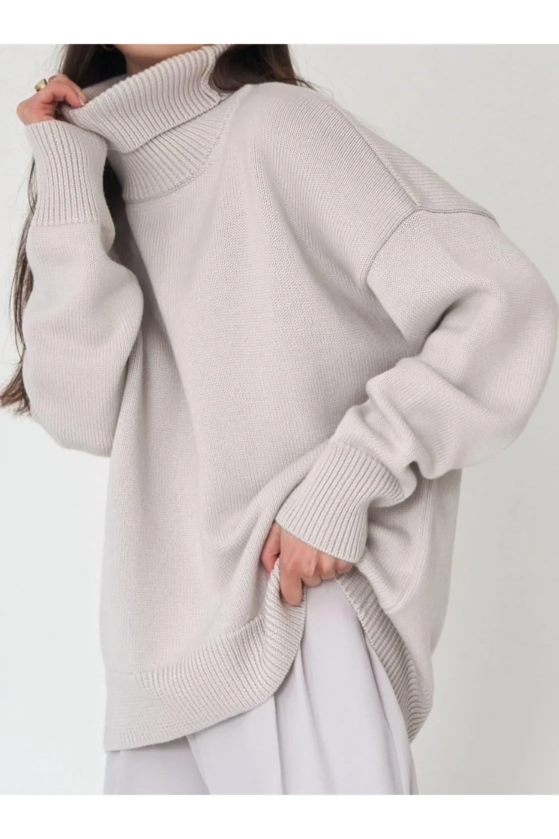 Angela Turtle Neck Dropped Shoulder Sweater