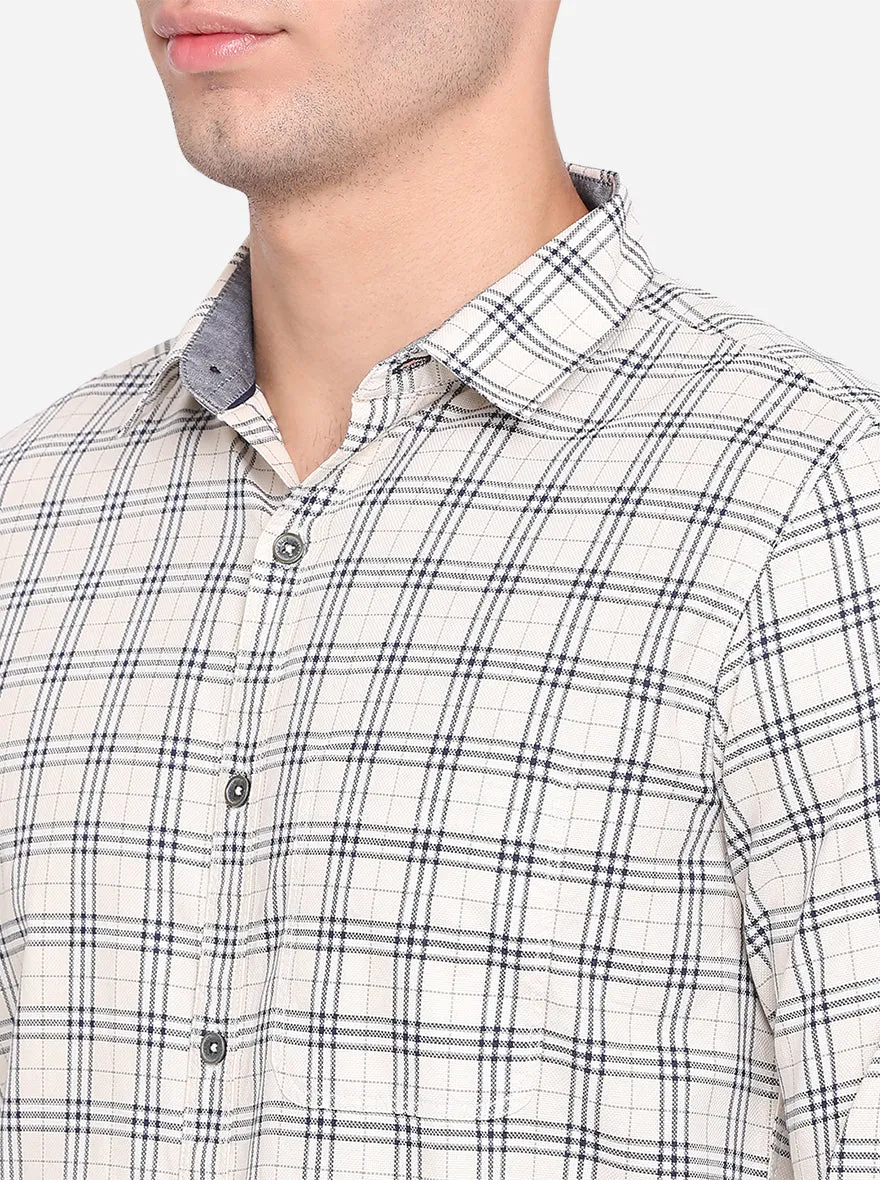 Antique White Checked Slim Fit Semi Casual Shirt | JadeBlue