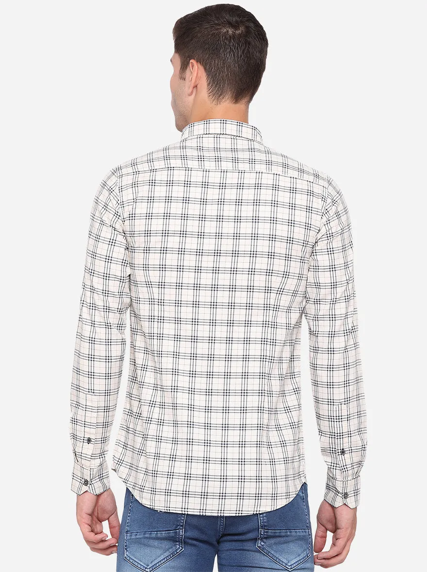 Antique White Checked Slim Fit Semi Casual Shirt | JadeBlue