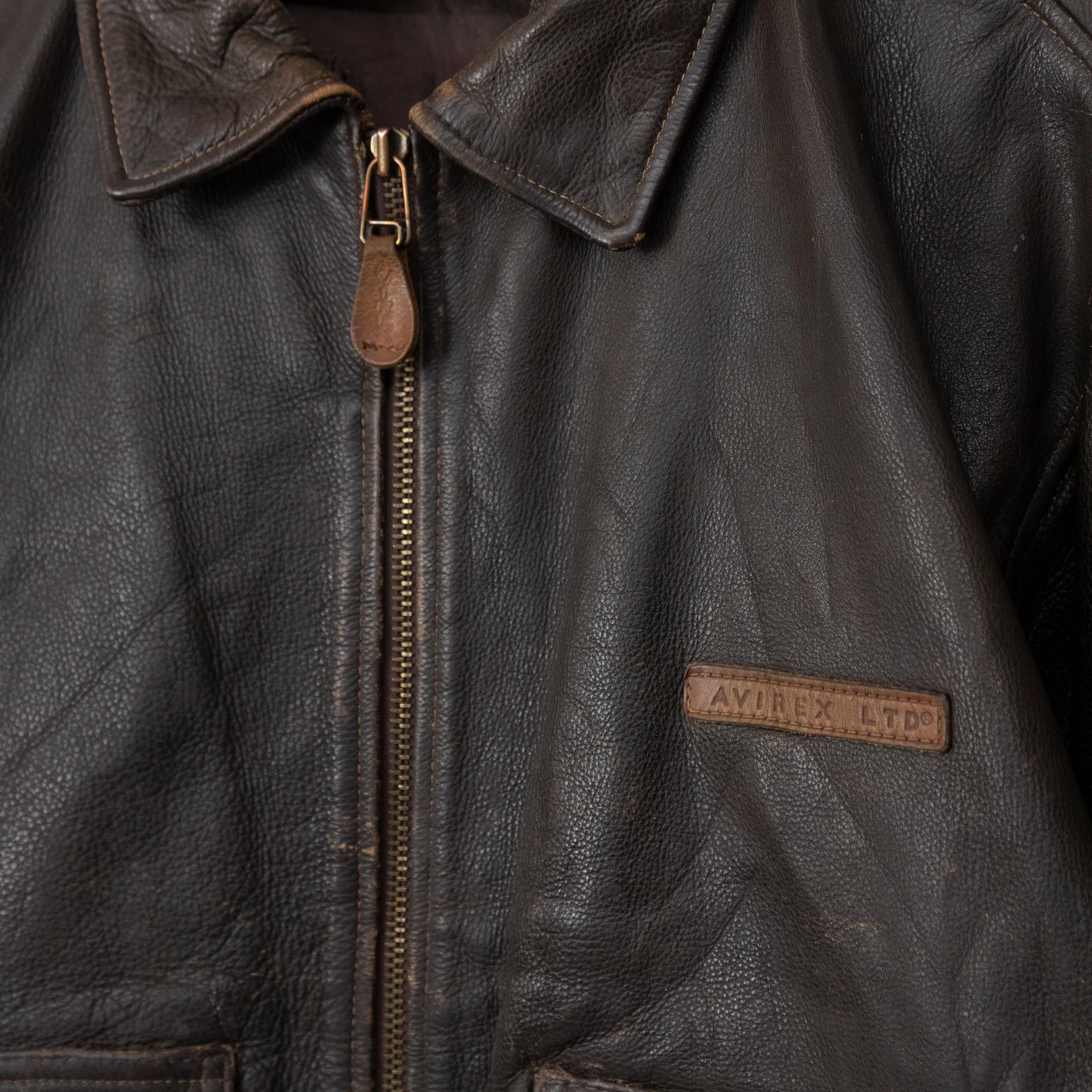 Avirex Double Pocket Distressed Leather Bomber Jacket