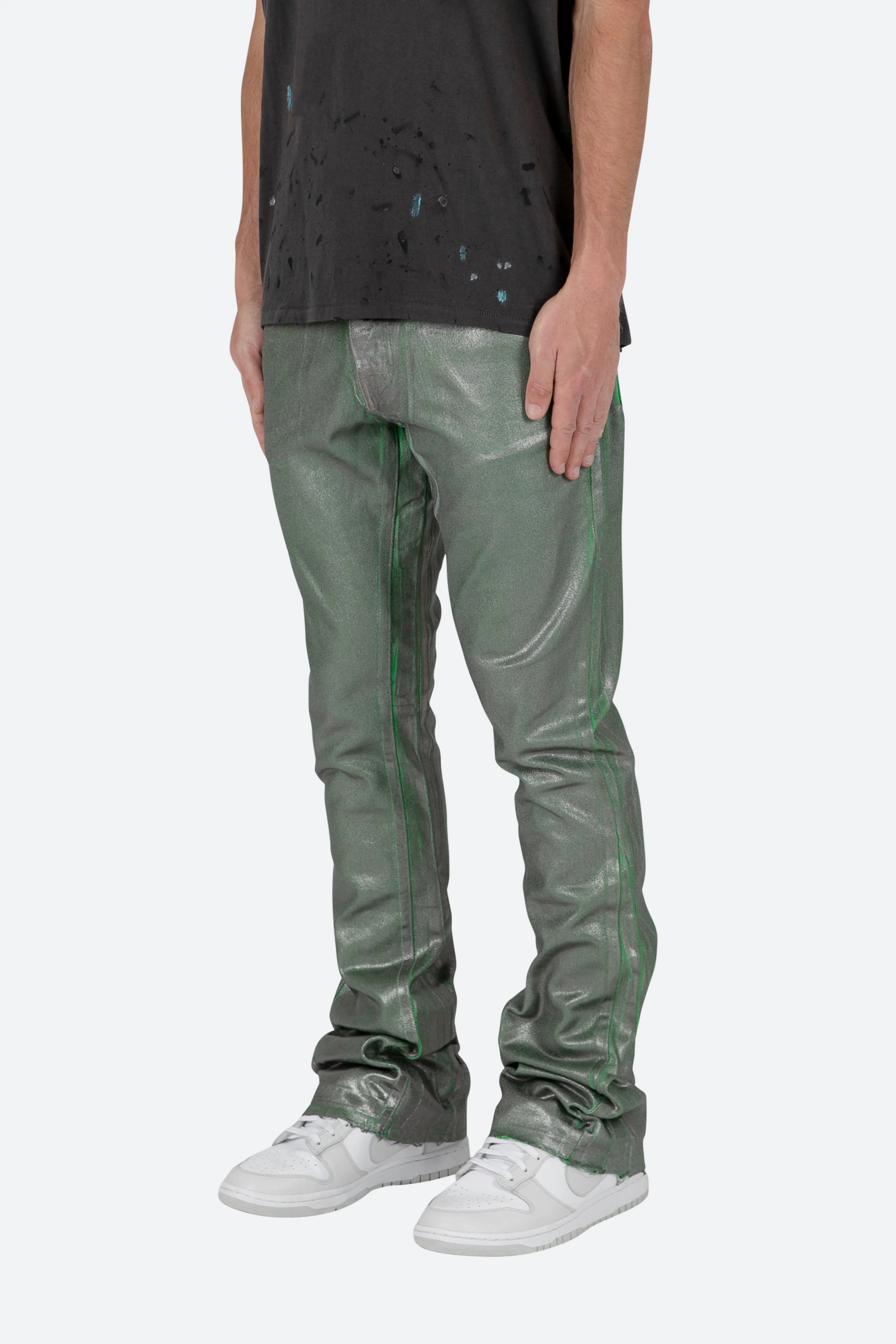 B427 Metallic Flare Denim - Green