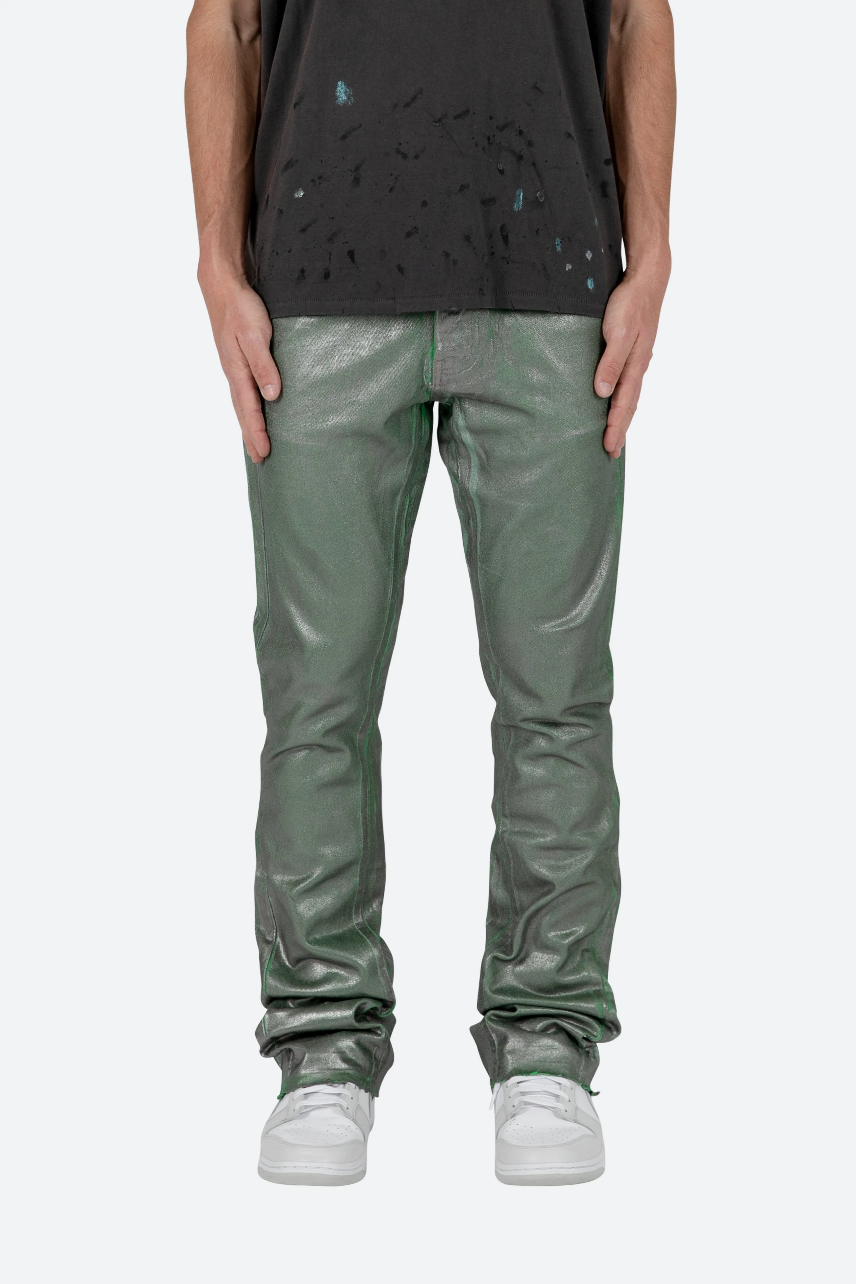 B427 Metallic Flare Denim - Green