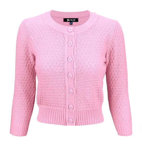 Baby Pink Cropped Rib Knit Cardigan