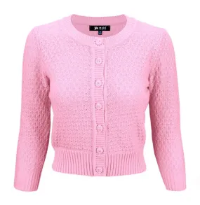 Baby Pink Cropped Rib Knit Cardigan