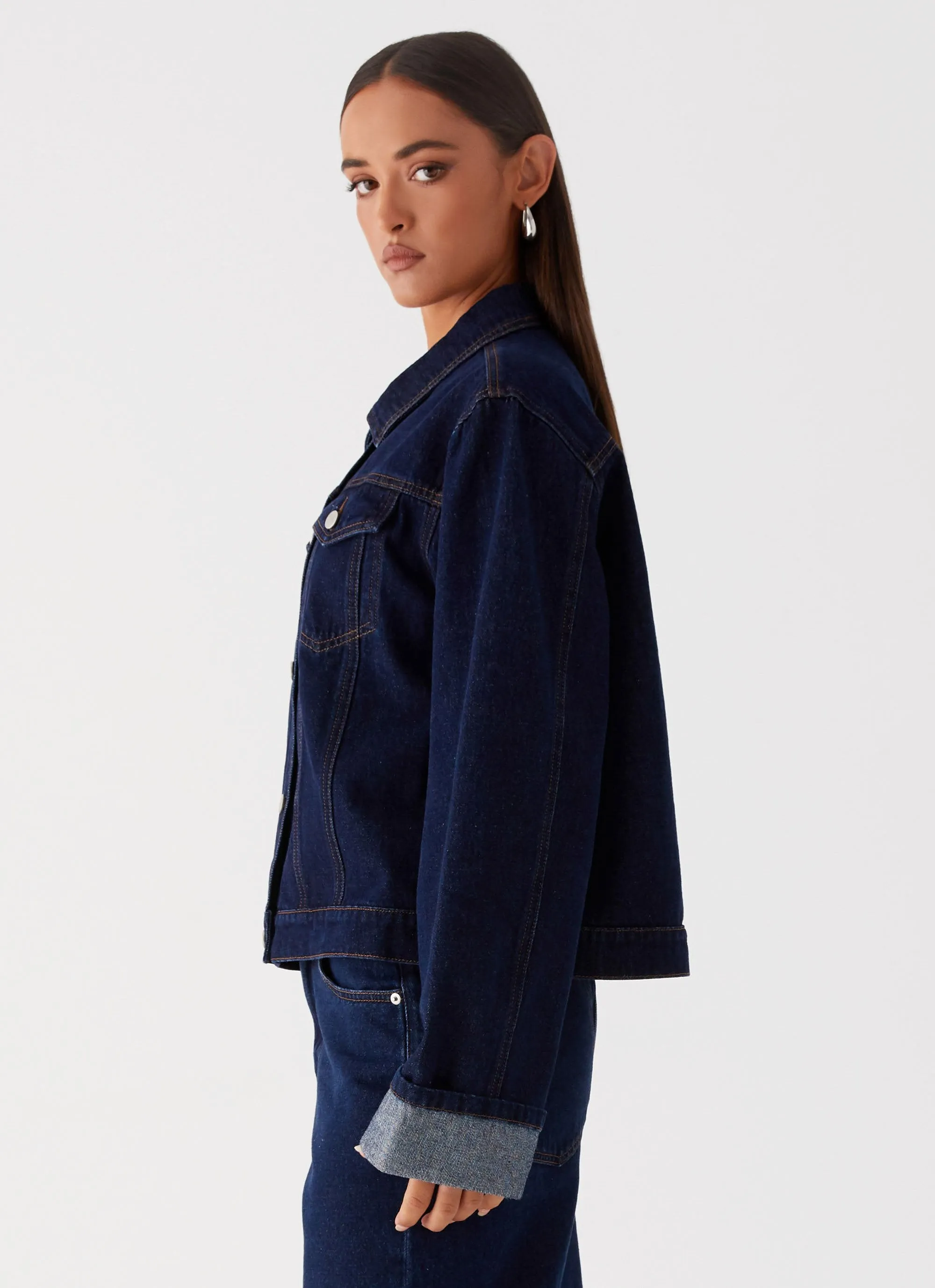 Back Again Oversized Denim Jacket - Blue