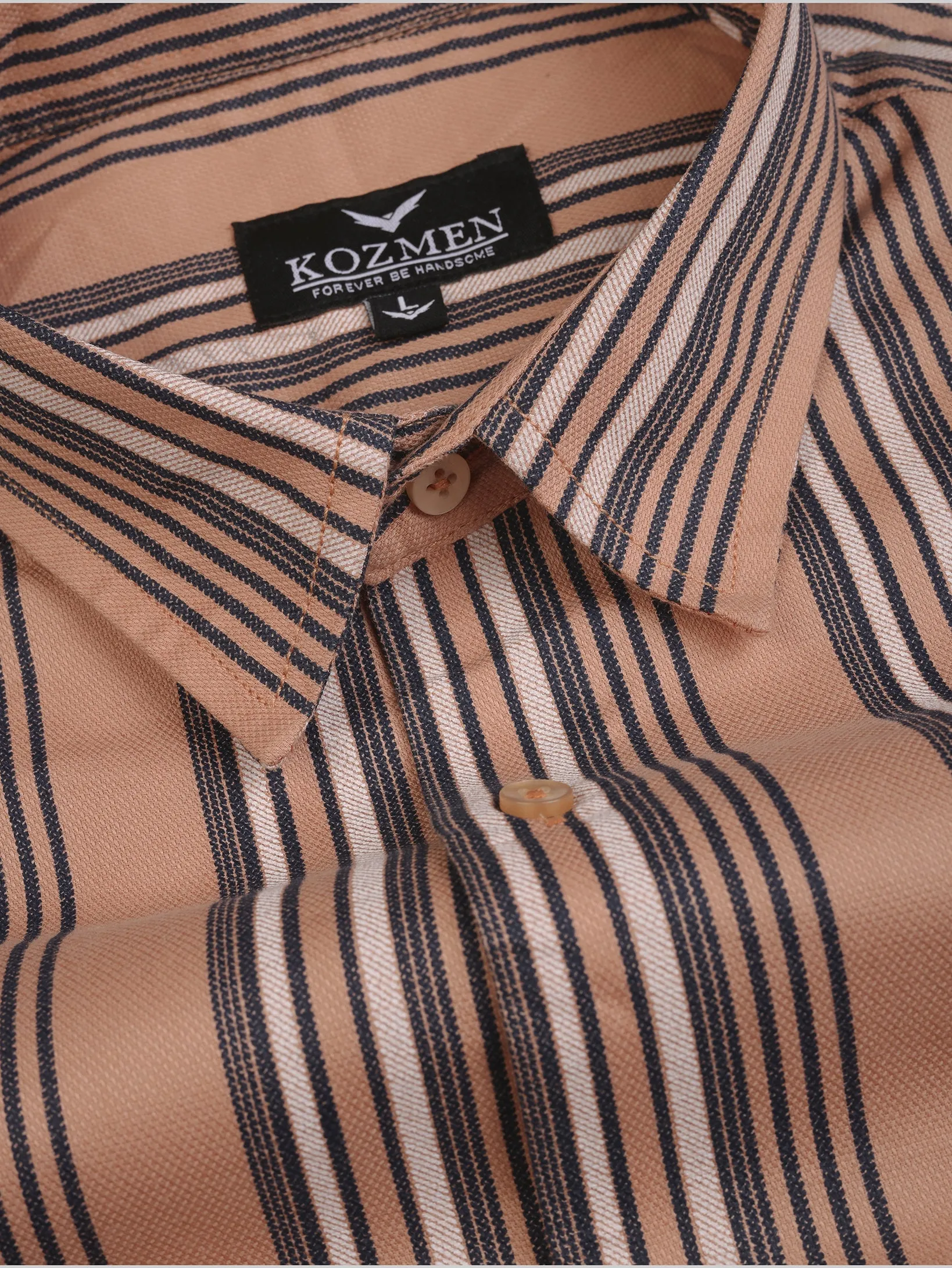 Badami Color Barcode Striped Bid Eye Print Cotton Shirt