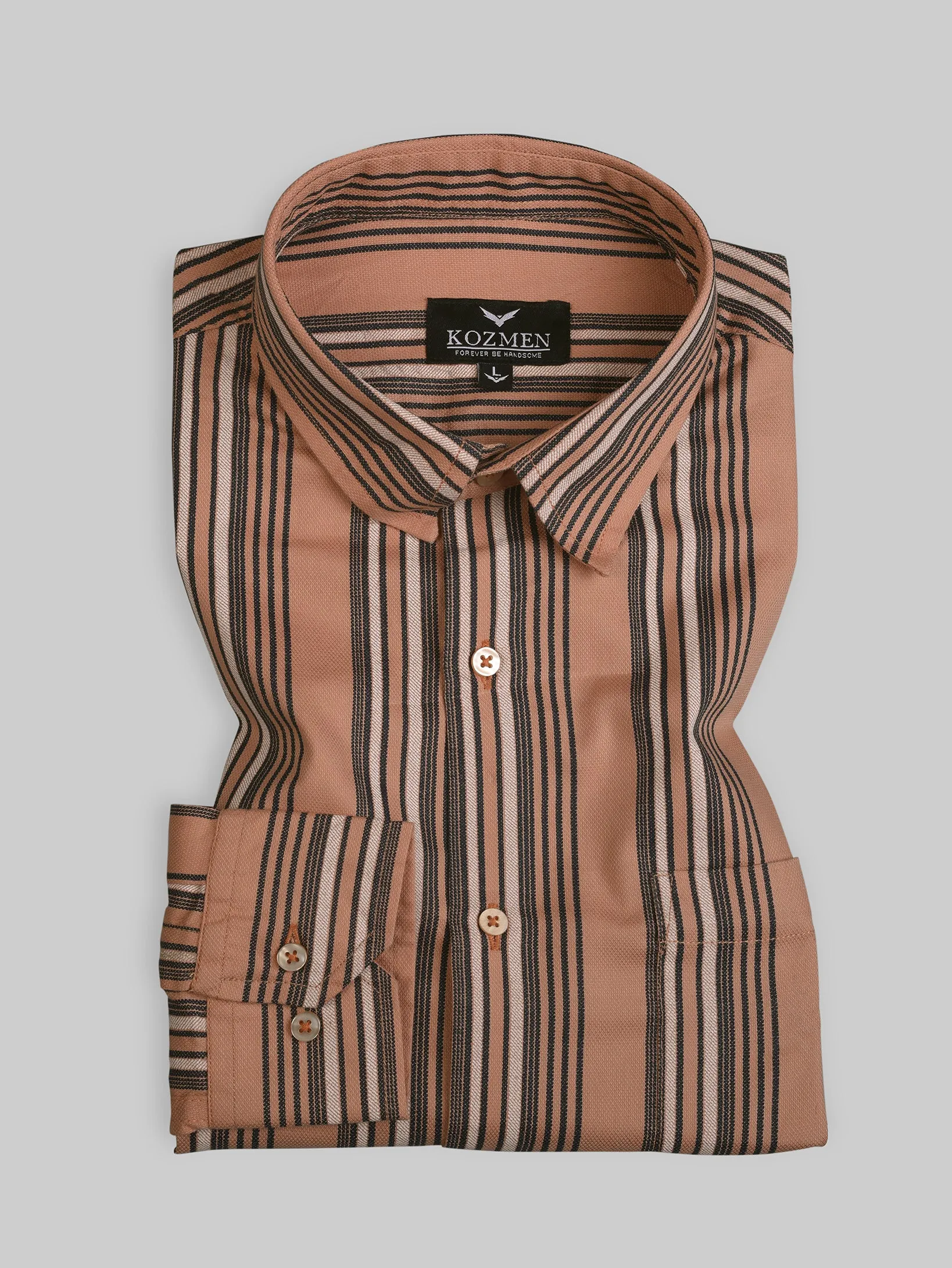 Badami Color Barcode Striped Bid Eye Print Cotton Shirt