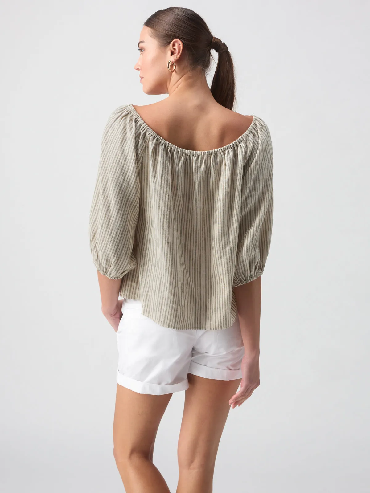 Beach To Bar Blouse Eco Olive Stripe