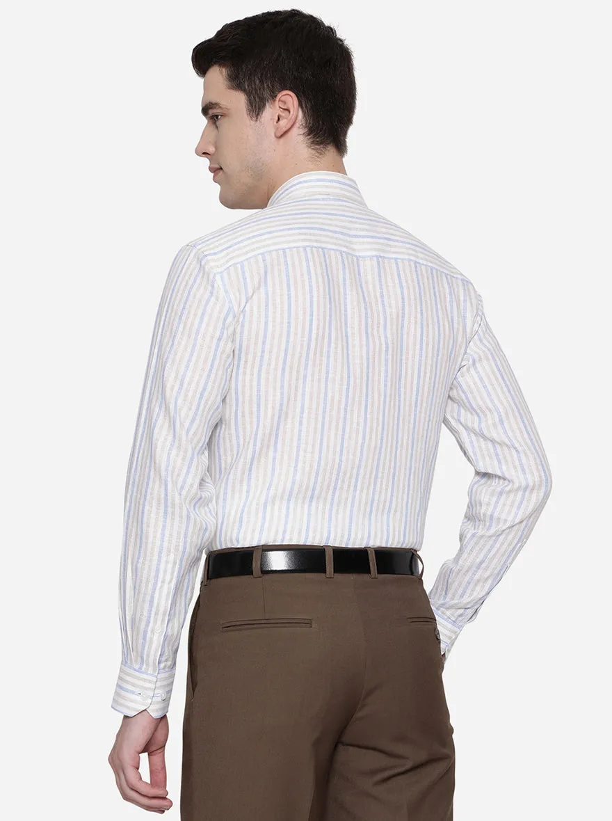 Beige & Blue Striped Regular Fit Formal Shirt | JadeBlue