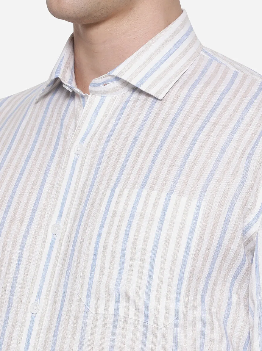 Beige & Blue Striped Regular Fit Formal Shirt | JadeBlue