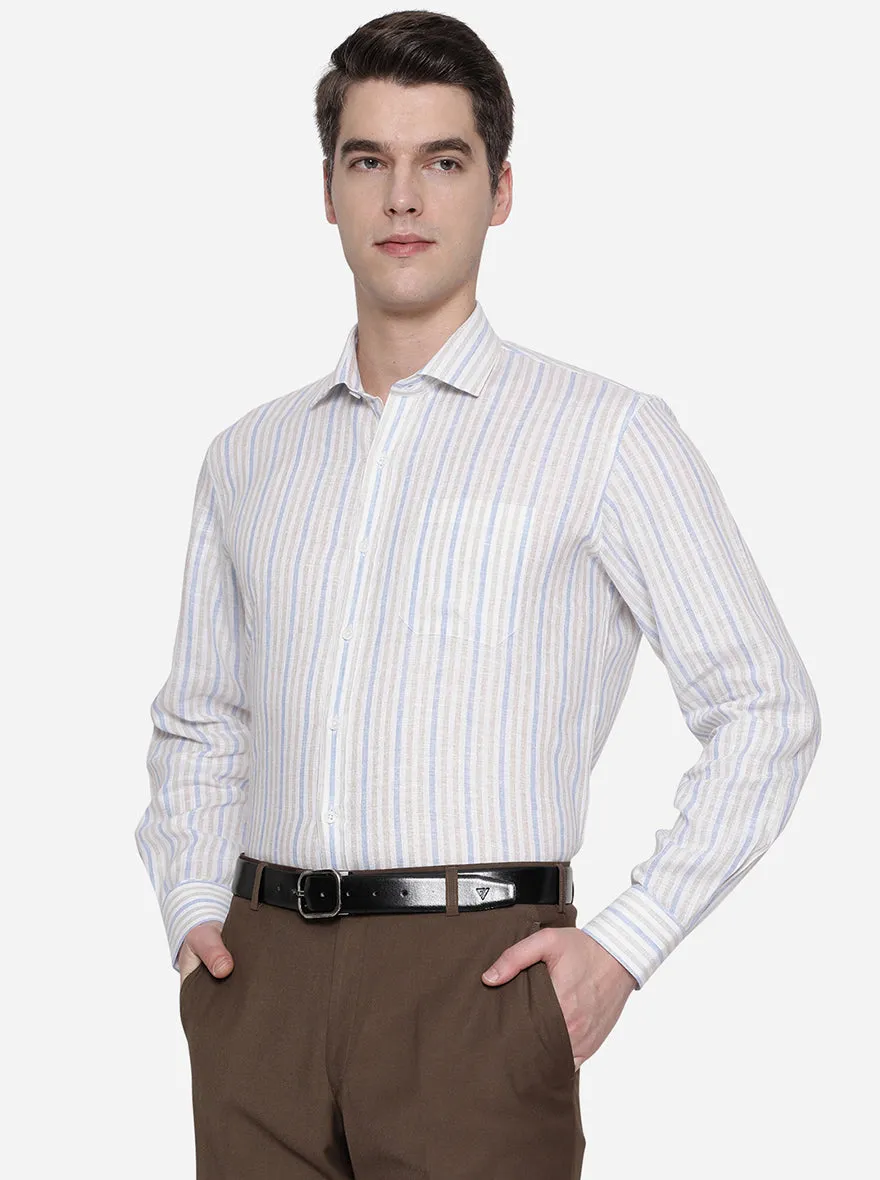 Beige & Blue Striped Regular Fit Formal Shirt | JadeBlue