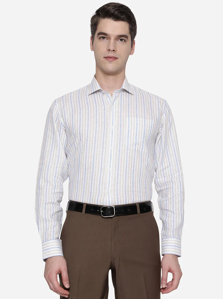 Beige & Blue Striped Regular Fit Formal Shirt | JadeBlue