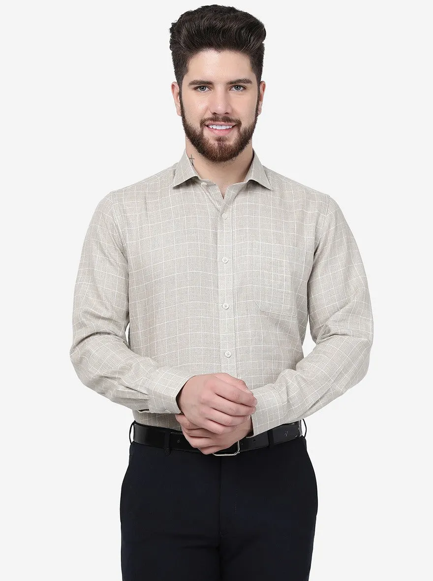 Beige Checked Regular Fit Formal Shirt | JadeBlue