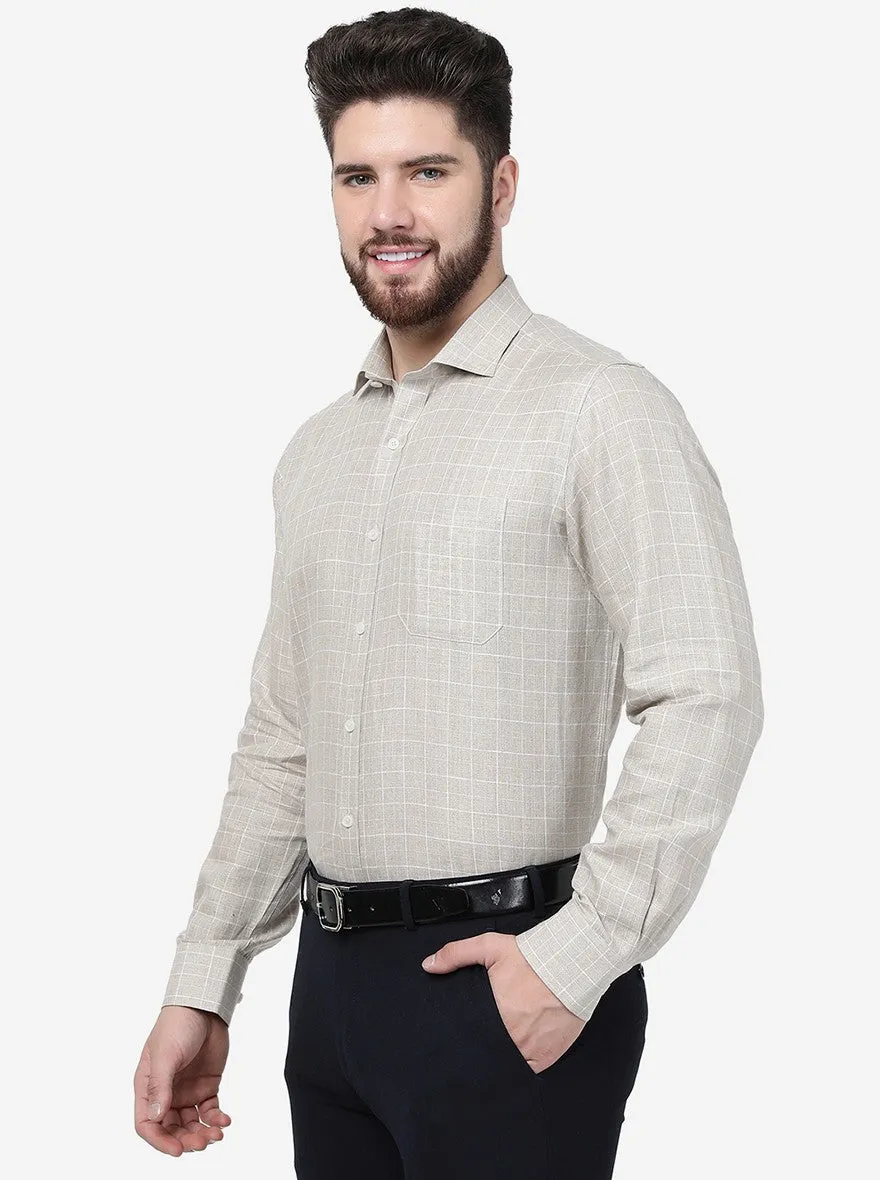 Beige Checked Regular Fit Formal Shirt | JadeBlue