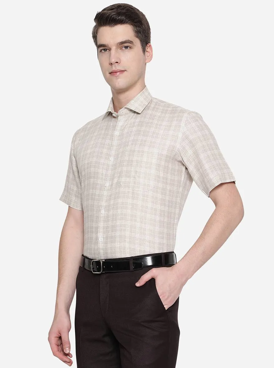 Beige Checked Regular Fit Formal Shirt | JadeBlue