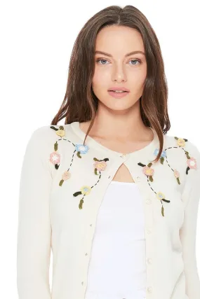 Beige Embroidered Flower Cardigan