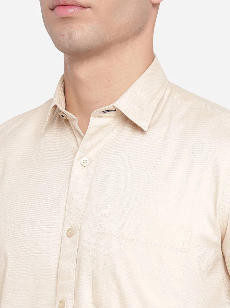 Beige Solid Slim Fit Casual Shirt | Greenfibre