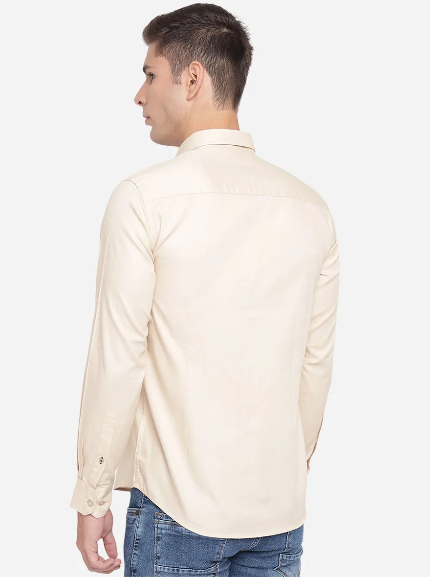 Beige Solid Slim Fit Casual Shirt | Greenfibre