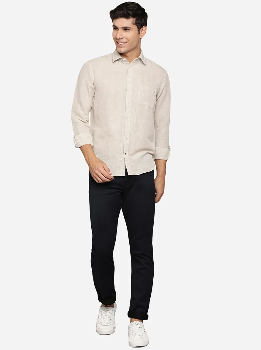 Beige Solid Slim Fit Casual Shirt | Greenfibre