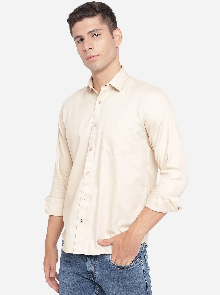 Beige Solid Slim Fit Casual Shirt | Greenfibre