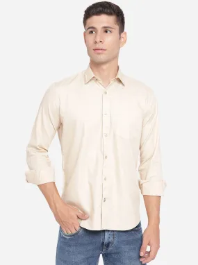 Beige Solid Slim Fit Casual Shirt | Greenfibre