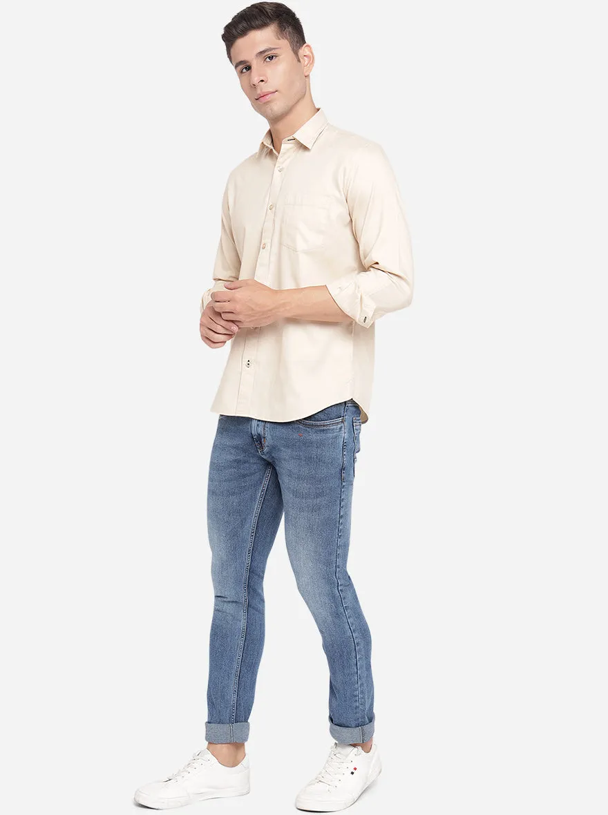 Beige Solid Slim Fit Casual Shirt | Greenfibre