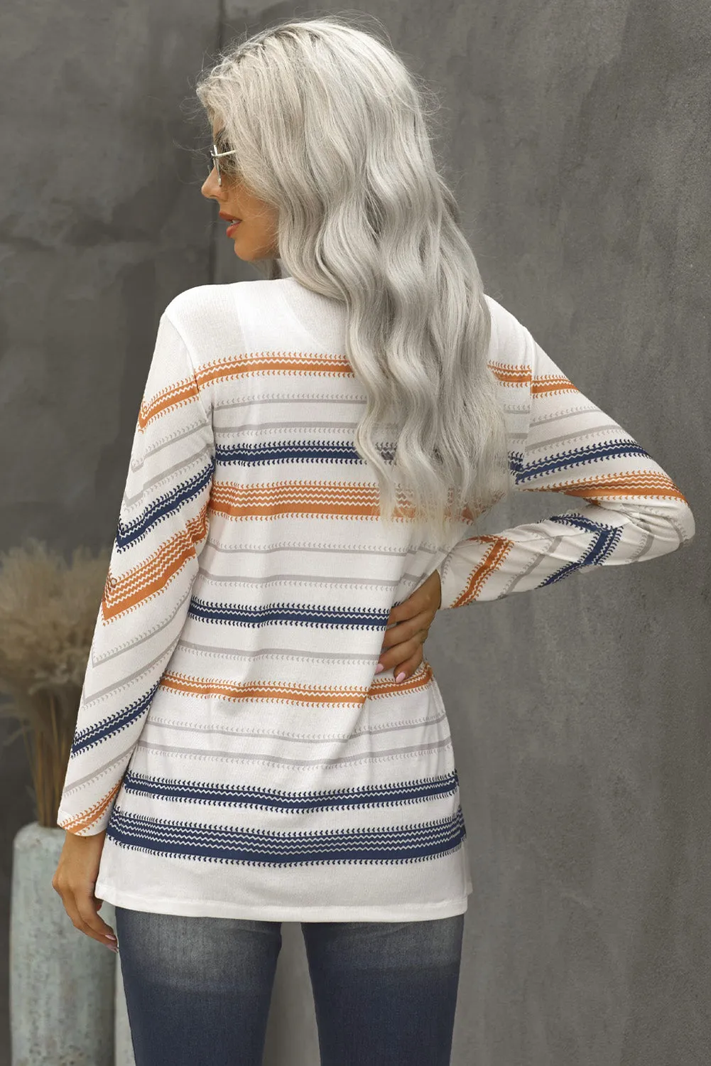 Beige Spice Stripe Open Front Cardigan